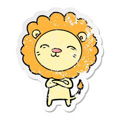 distressed sticker of a cartoon lion