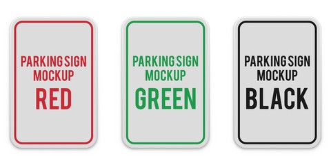 Set of white vertical parking attention signs.
