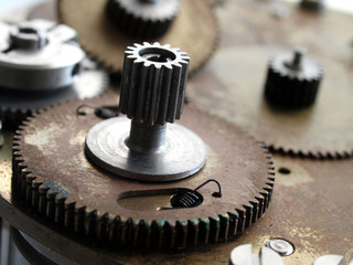 steampunk: vintage brass gear close up