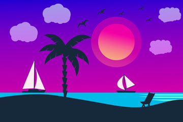 Fototapeta na wymiar Sea panorama. Tropical beach. Summer landscape. Traval vacation and holidays concept. Vector background