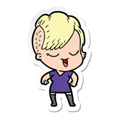 sticker of a happy cartoon girl