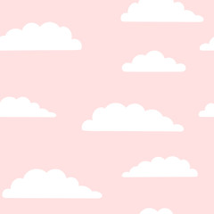 Cute seamless vector pattern. Clouds on pink background