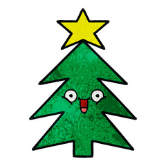 retro grunge texture cartoon christmas tree