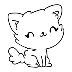 line drawing cute kawaii fluffy cat