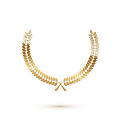Golden shiny laurel wreath isolated on white background. Vector design element.