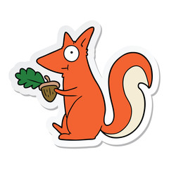sticker of a cartoon squirrel with acorn