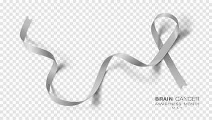 Brain Cancer Awareness Month. Grey Color Ribbon Isolated On Transparent Background. Vector Design Template For Poster.