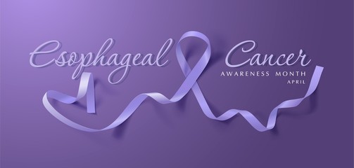 Esophageal Cancer Awareness Calligraphy Poster Design. Realistic Periwinkle Ribbon. April is Cancer Awareness Month. Vector