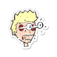 retro distressed sticker of a cartoon surprised man with eyes popping out