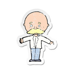 retro distressed sticker of a cartoon bald man with open arms