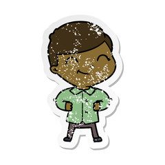 distressed sticker of a cartoon boy with hands on hips