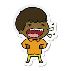 sticker of a cartoon laughing man