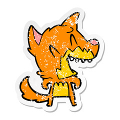 distressed sticker of a laughing fox cartoon