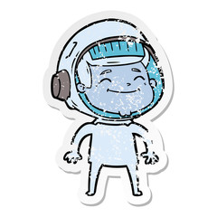 Fototapeta premium distressed sticker of a happy cartoon astronaut
