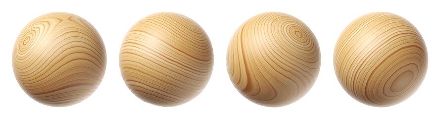 Set of wooden spheres isolated on a white background