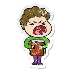 distressed sticker of a cartoon furious man
