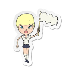 sticker of a cartoon woman waving white flag