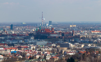 Wawel on the background of the heat and power plant, Krakow, Poland