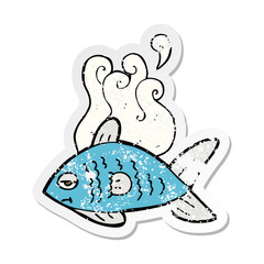 retro distressed sticker of a cartoon funny fish