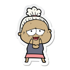 sticker of a cartoon happy old lady