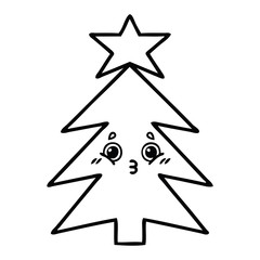 line drawing cartoon christmas tree