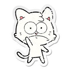 distressed sticker of a cartoon nervous cat