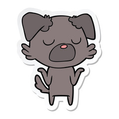 sticker of a cartoon dog shrugging shoulders
