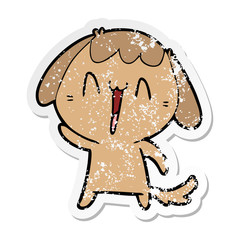 distressed sticker of a cartoon laughing dog