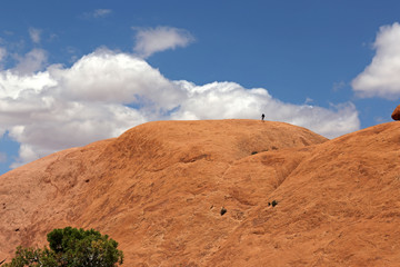 A hiker on Whale Rock in Canyonlands National Park, Utah.