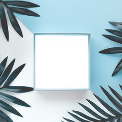 Tropical leaves foliage plant close up with box frame copy space background