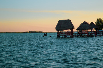 sunset in Lagoon of Seven Colors in Bacalar,Quintana Roo, México.