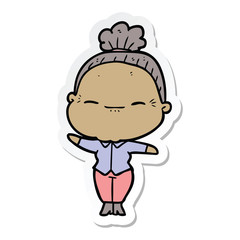 sticker of a cartoon peaceful old woman