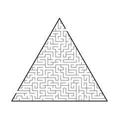 Complicated large triangular labyrinth. Game for kids and adults. Puzzle for children. Labyrinth conundrum. Flat vector illustration isolated on white background.