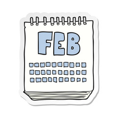 sticker of a cartoon calendar showing month of february