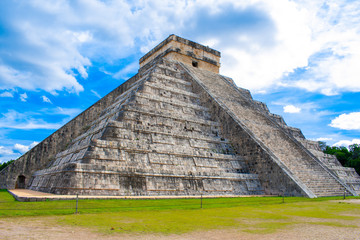 Old Ancient Ruins Of Chichen Itza, Temple of Kukulcan. Pre - Columbian Mayan City