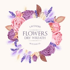 Vintage vector card with roses and lavender