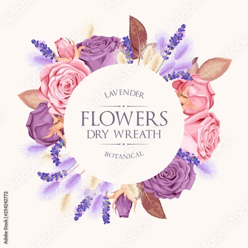Vintage vector card with roses and lavender
