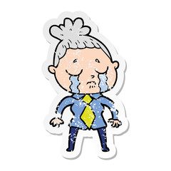 distressed sticker of a cartoon crying woman