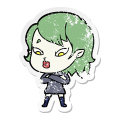 distressed sticker of a cute cartoon vampire girl