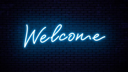 Neon inscription welcome for signboard. Vector Illustration