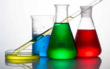 Chemical science glass on white background