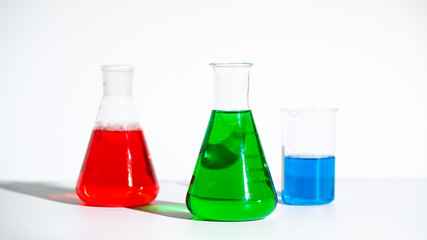 flasks and test tubes in a chemistry lab