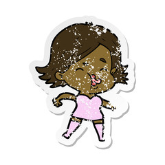distressed sticker of a cartoon girl pulling face
