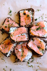 top view on salmon sandwiches