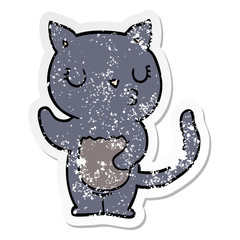 distressed sticker of a cute cartoon cat