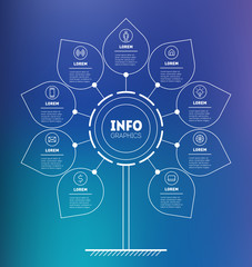 Vertical Timeline infographics. Tree of development and growth of the business. Time line. Eco Business concept with 9 options, parts, steps or processes.