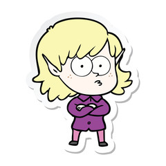 sticker of a cartoon elf girl staring