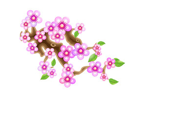 Attribute of hanami, branch sakura, vector illustration. Cherry blossom, with flowers in anime style. Unorthodox East Asian decoration tradition in partially animated stylistic solution.