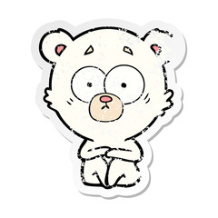 distressed sticker of a surprised polar bear cartoon