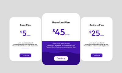 set of pricing table, order, box, button, list	